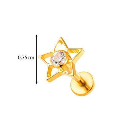 F136/G23 Titanium Star, Leaf, Flower, Fish, Bow Zircon Internally Threaded Labret & Cartilage Piercing Jewelry