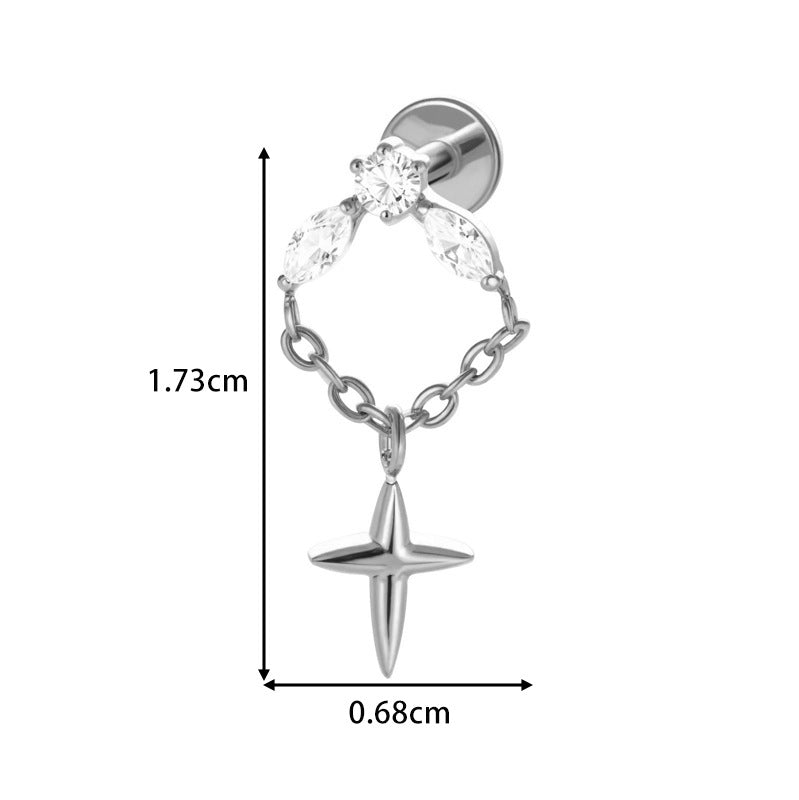 G23 Titanium Piercing with Butterfly, Heart, Star, and Chain Zircon Pendants – Threaded Flat-Top Lip & Cartilage Piercing Earring Jewelry