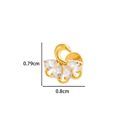 F136 Titanium Internally Threaded Cartilage Studs | Zircon Flower, Swan & Cone Lip Piercing Jewelry