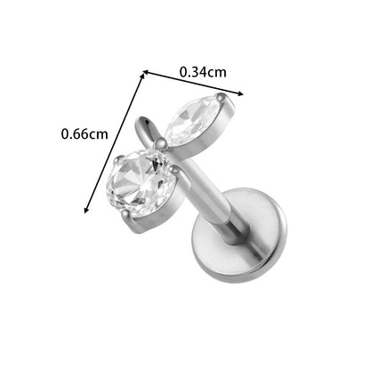 F136/G23 Titanium Star, Leaf, Flower, Fish, Bow Zircon Internally Threaded Labret & Cartilage Piercing Jewelry