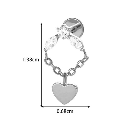 G23 Titanium Piercing with Butterfly, Heart, Star, and Chain Zircon Pendants – Threaded Flat-Top Lip & Cartilage Piercing Earring Jewelry