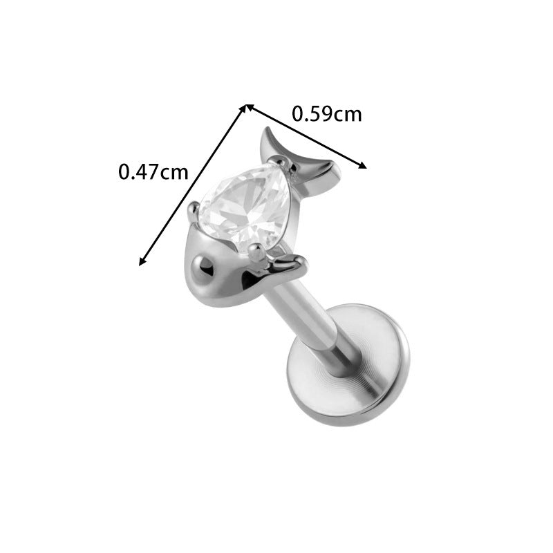 F136/G23 Titanium Star, Leaf, Flower, Fish, Bow Zircon Internally Threaded Labret & Cartilage Piercing Jewelry
