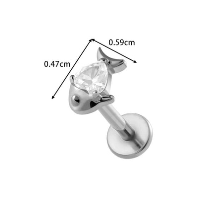 F136/G23 Titanium Star, Leaf, Flower, Fish, Bow Zircon Internally Threaded Labret & Cartilage Piercing Jewelry
