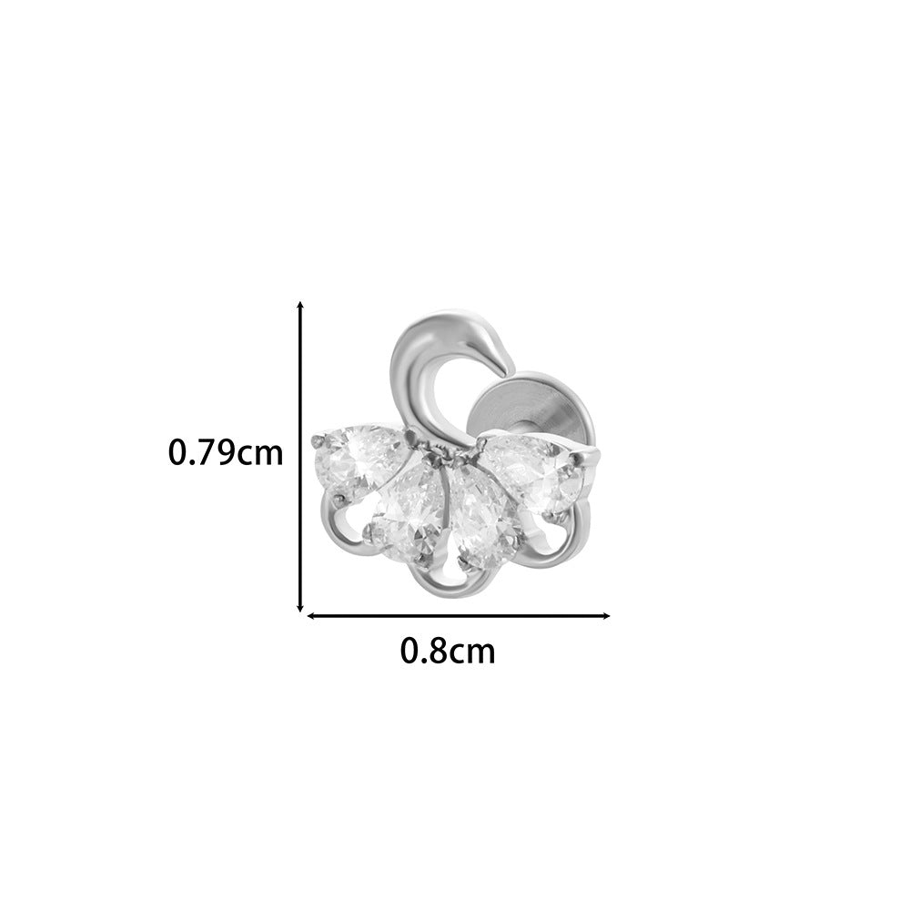 F136 Titanium Internally Threaded Cartilage Studs | Zircon Flower, Swan & Cone Lip Piercing Jewelry