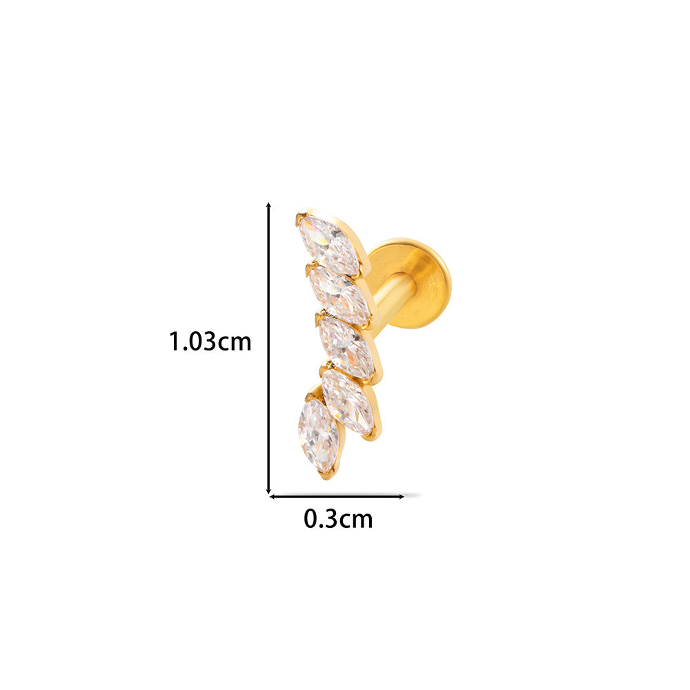F136 Titanium Internally Threaded Cartilage Studs | Zircon Flower, Swan & Cone Lip Piercing Jewelry