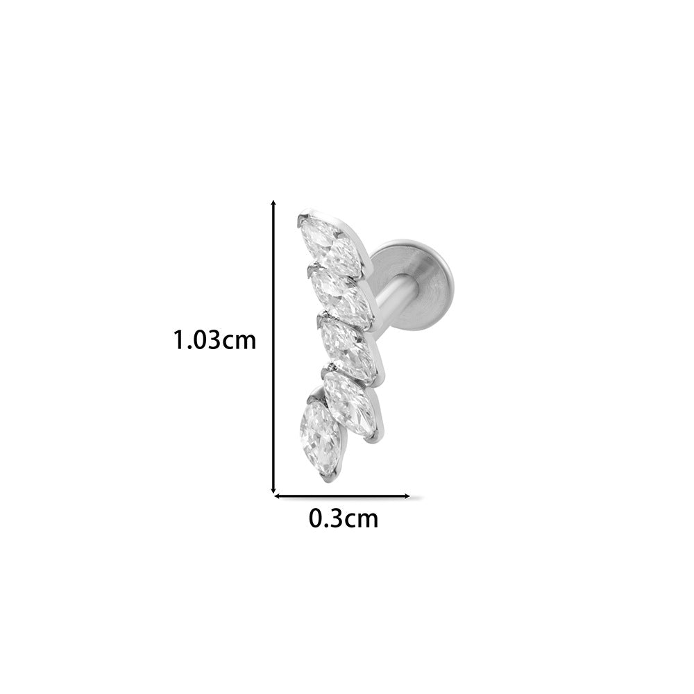 F136 Titanium Internally Threaded Cartilage Studs | Zircon Flower, Swan & Cone Lip Piercing Jewelry