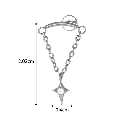 G23 Titanium Piercing with Butterfly, Heart, Star, and Chain Zircon Pendants – Threaded Flat-Top Lip & Cartilage Piercing Earring Jewelry