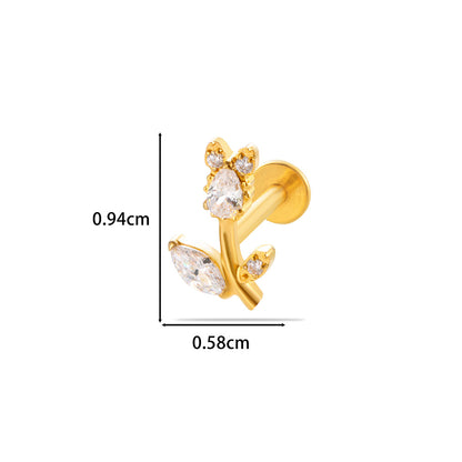 F136 Titanium Internally Threaded Cartilage Studs | Zircon Flower, Swan & Cone Lip Piercing Jewelry
