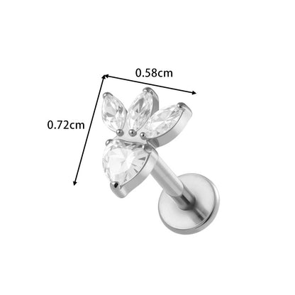 F136/G23 Titanium Star, Leaf, Flower, Fish, Bow Zircon Internally Threaded Labret & Cartilage Piercing Jewelry