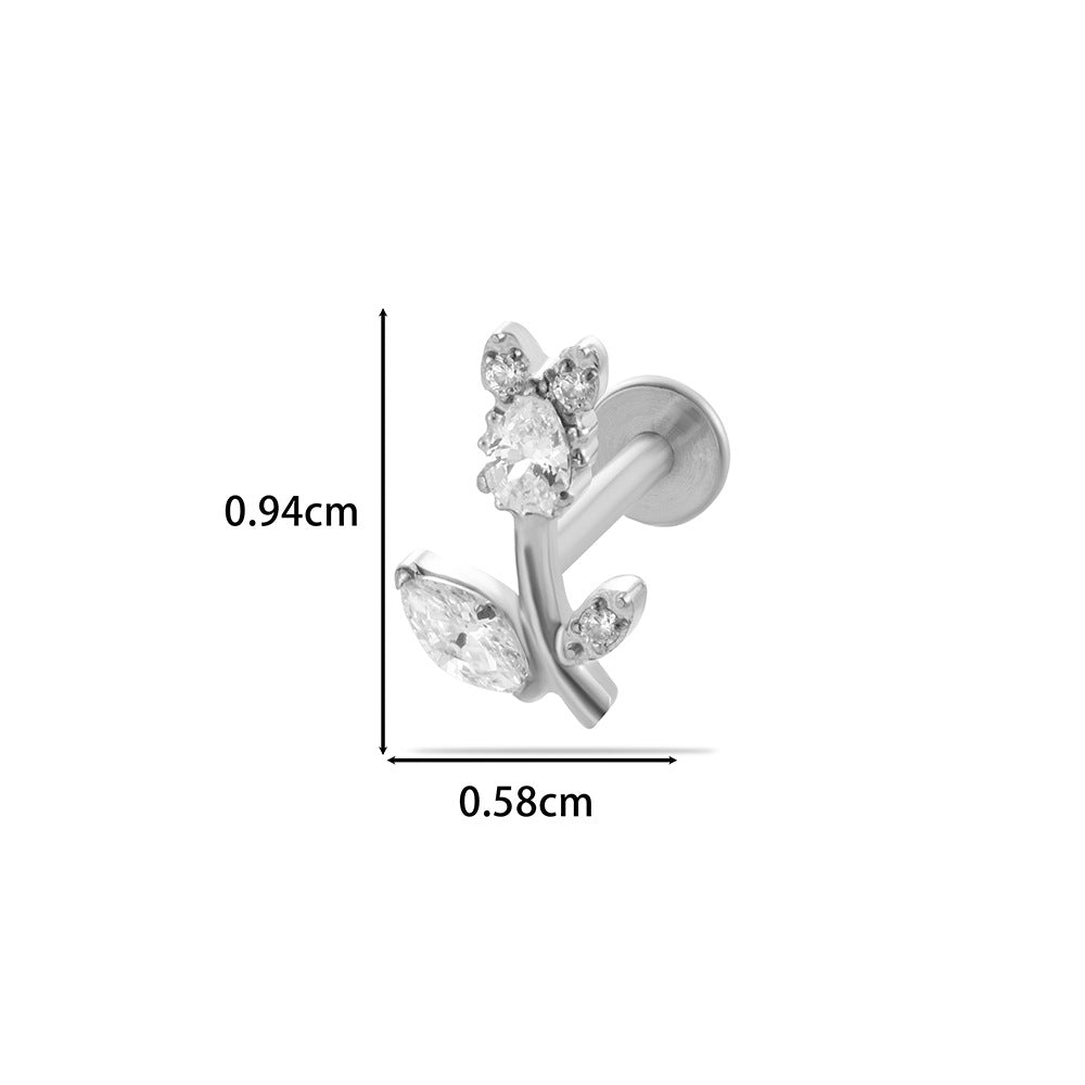 F136 Titanium Internally Threaded Cartilage Studs | Zircon Flower, Swan & Cone Lip Piercing Jewelry