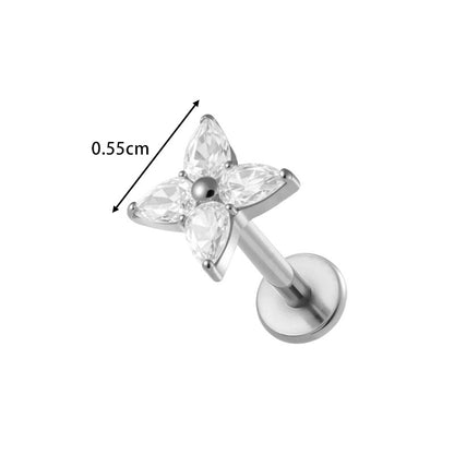 F136/G23 Titanium Star, Leaf, Flower, Fish, Bow Zircon Internally Threaded Labret & Cartilage Piercing Jewelry