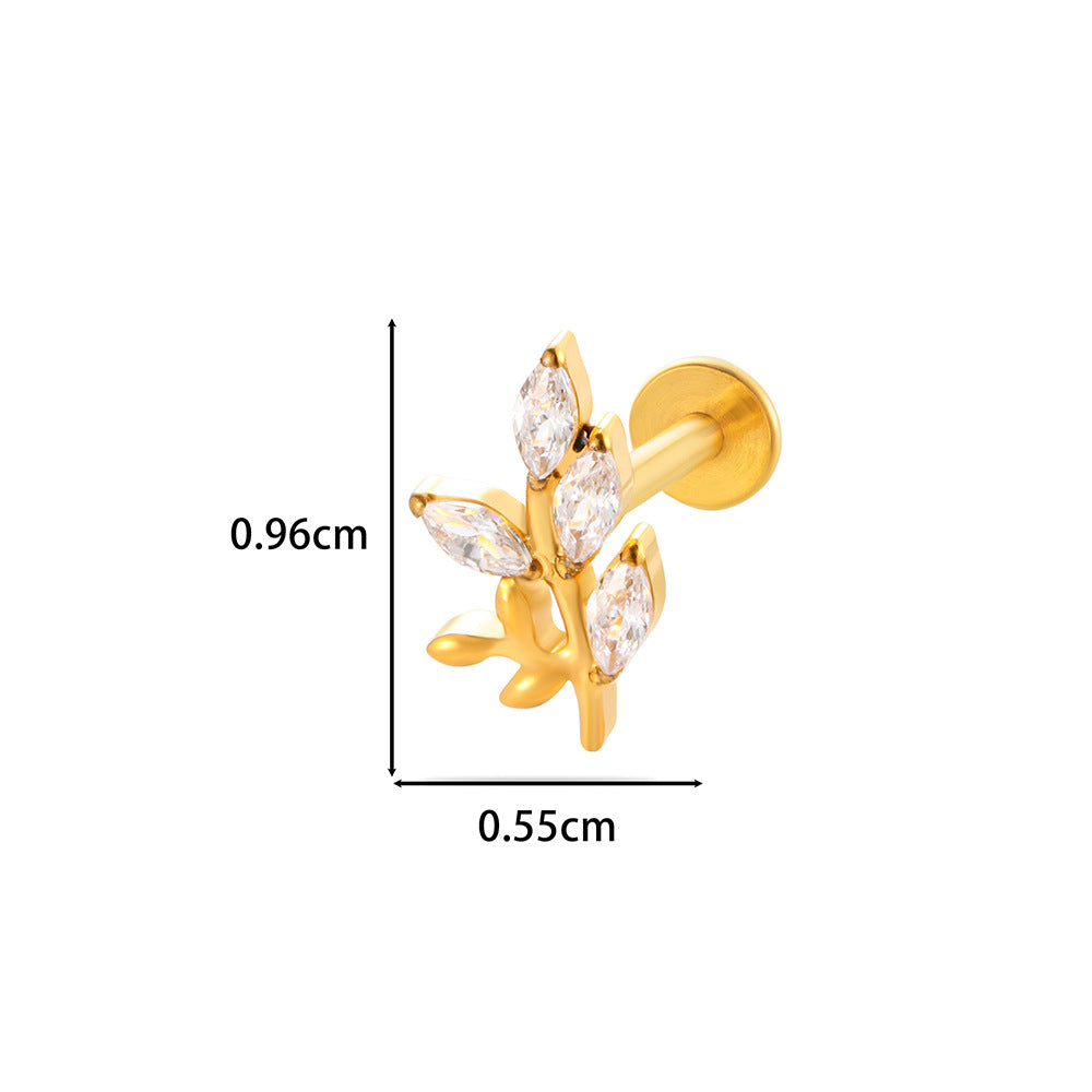 F136 Titanium Internally Threaded Cartilage Studs | Zircon Flower, Swan & Cone Lip Piercing Jewelry