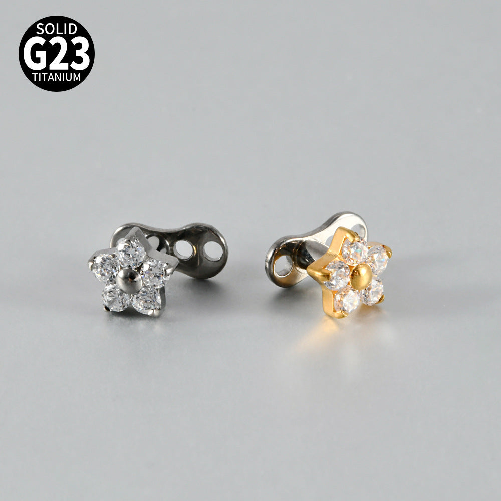 Five Round CZ Flower Microdermal – ASTM F136 Titanium Surface Implant Jewelry