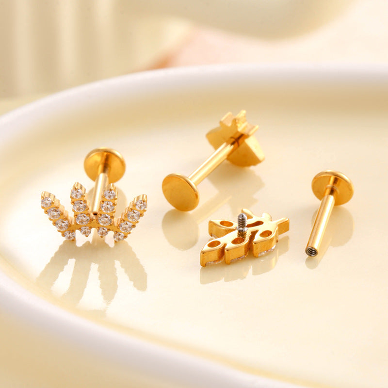 F136 Titanium Internally Threaded Cartilage Studs | Zircon Flower, Swan & Cone Lip Piercing Jewelry