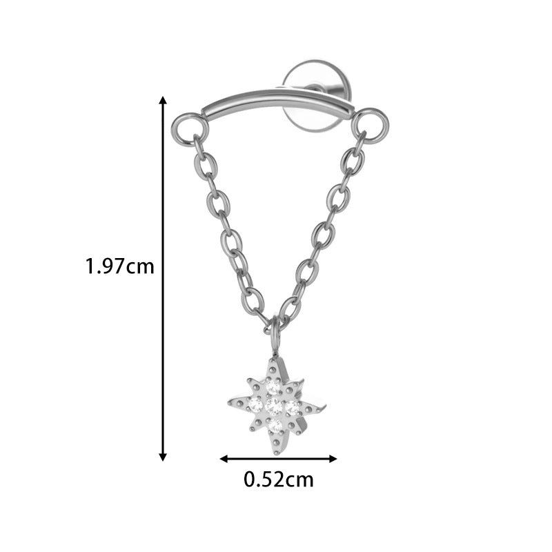 G23 Titanium Piercing with Butterfly, Heart, Star, and Chain Zircon Pendants – Threaded Flat-Top Lip & Cartilage Piercing Earring Jewelry