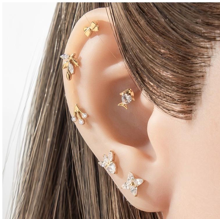 F136/G23 Titanium Star, Leaf, Flower, Fish, Bow Zircon Internally Threaded Labret & Cartilage Piercing Jewelry