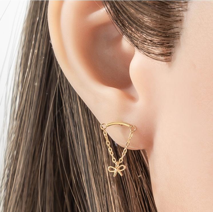 G23 Titanium Piercing with Butterfly, Heart, Star, and Chain Zircon Pendants – Threaded Flat-Top Lip & Cartilage Piercing Earring Jewelry