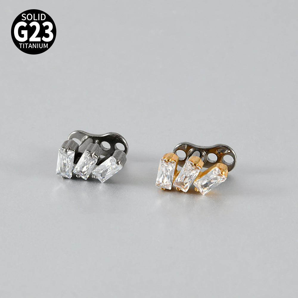 ASTM F136 Titanium Triple CZ Dermal Anchor – Minimal Rectangular Skin Implant Jewelry