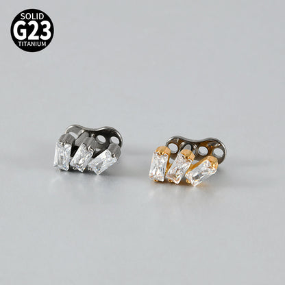 ASTM F136 Titanium Triple CZ Dermal Anchor – Minimal Rectangular Skin Implant Jewelry