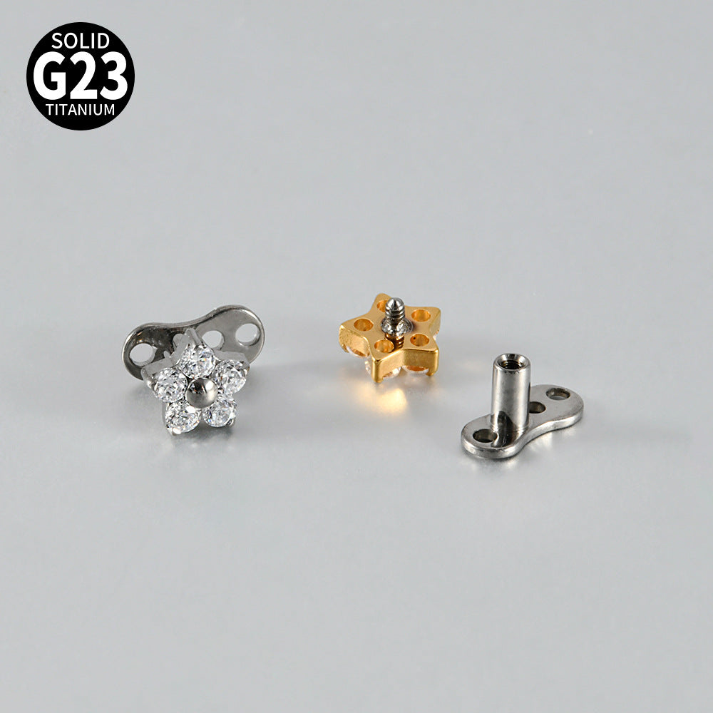 Five Round CZ Flower Microdermal – ASTM F136 Titanium Surface Implant Jewelry