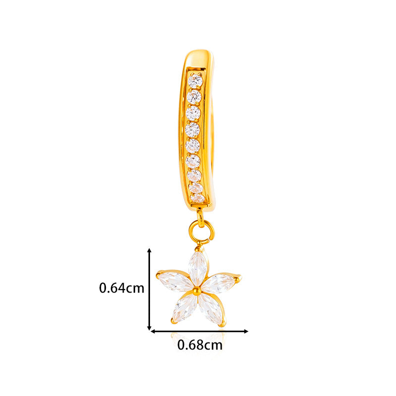 G23/F136 Titanium Marquise Zircon Flower Dangle Navel Ring | Hypoallergenic Non-threaded Belly Button Jewelry