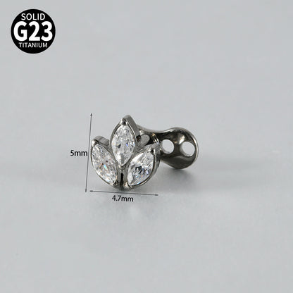 Gold Marquise CZ Triple Leaf Microdermal – ASTM F136 Titanium Collarbone & Cheek Surface Implant Jewelry