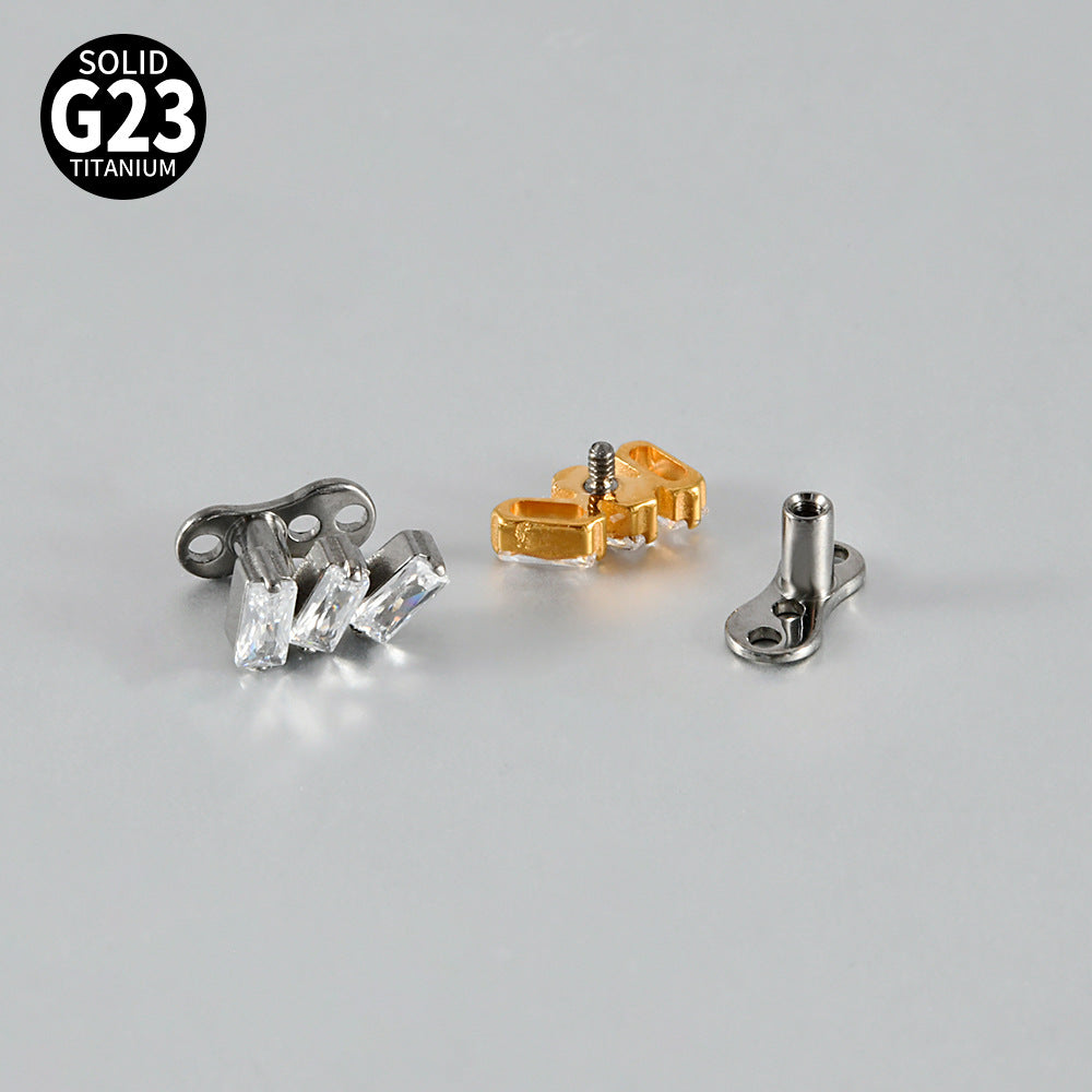 ASTM F136 Titanium Triple CZ Dermal Anchor – Minimal Rectangular Skin Implant Jewelry