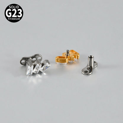 ASTM F136 Titanium Triple CZ Dermal Anchor – Minimal Rectangular Skin Implant Jewelry