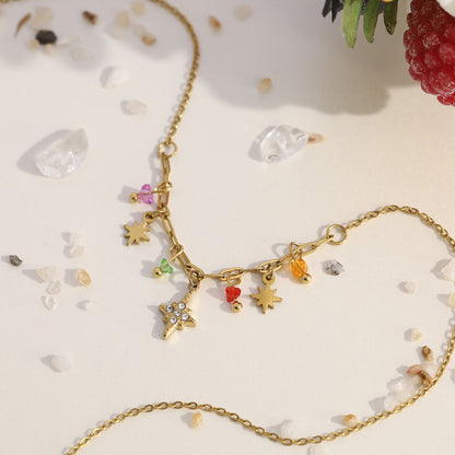 18K Gold Plated Titanium Steel New Eight-Point Star Pendant Necklace