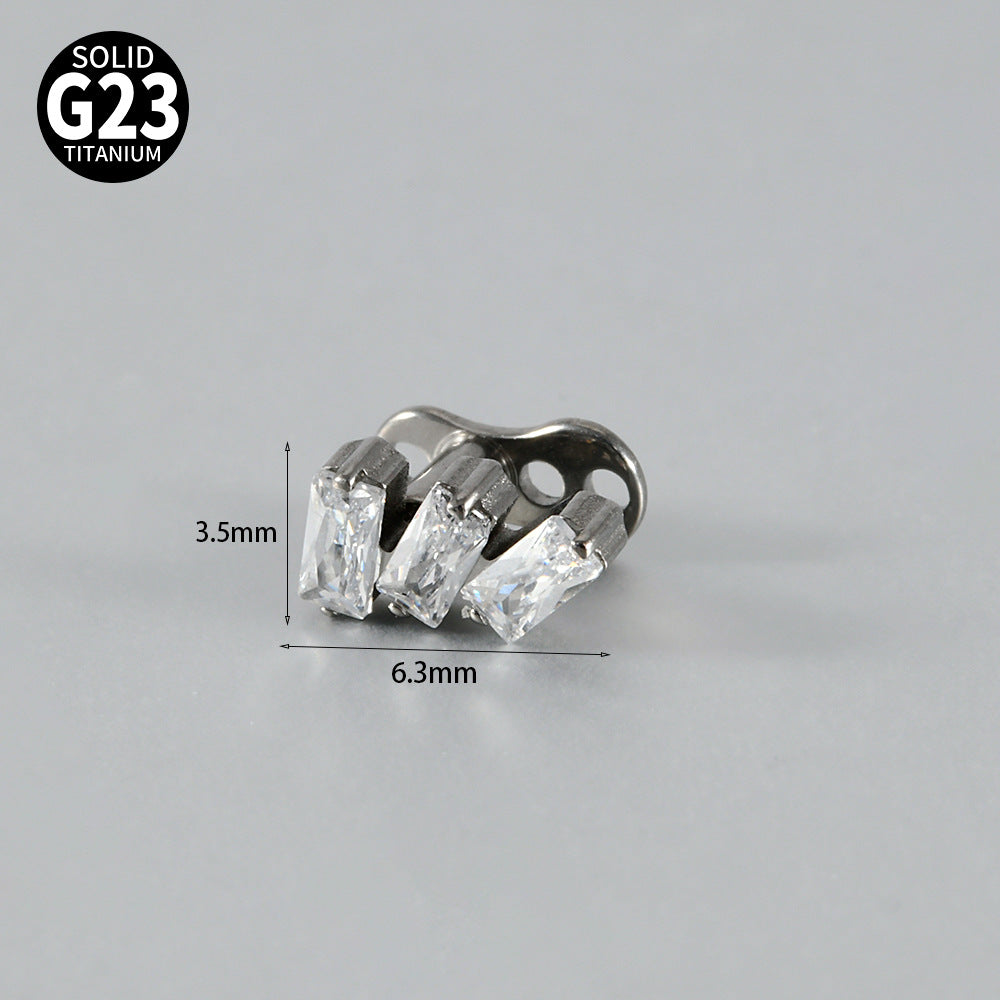 ASTM F136 Titanium Triple CZ Dermal Anchor – Minimal Rectangular Skin Implant Jewelry