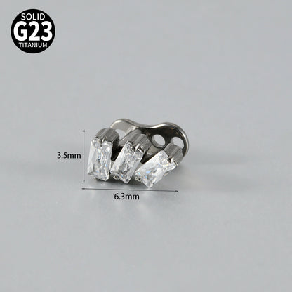 ASTM F136 Titanium Triple CZ Dermal Anchor – Minimal Rectangular Skin Implant Jewelry
