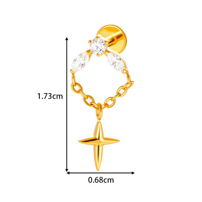 G23 Titanium Piercing with Butterfly, Heart, Star, and Chain Zircon Pendants – Threaded Flat-Top Lip & Cartilage Piercing Earring Jewelry