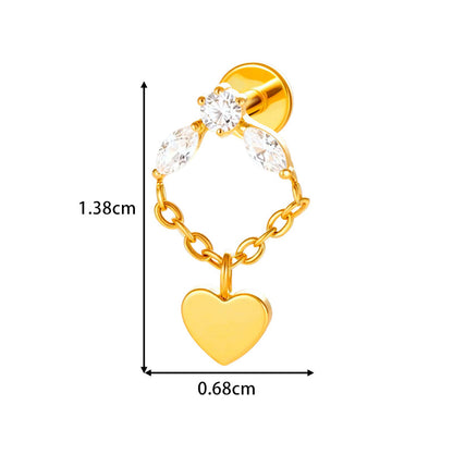 G23 Titanium Piercing with Butterfly, Heart, Star, and Chain Zircon Pendants – Threaded Flat-Top Lip & Cartilage Piercing Earring Jewelry