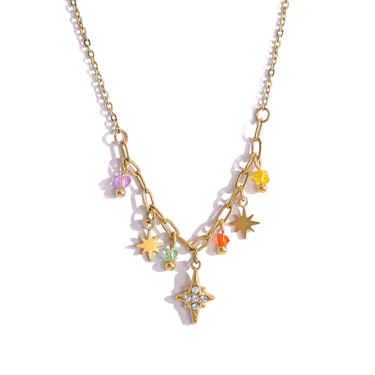 18K Gold Plated Titanium Steel New Eight-Point Star Pendant Necklace