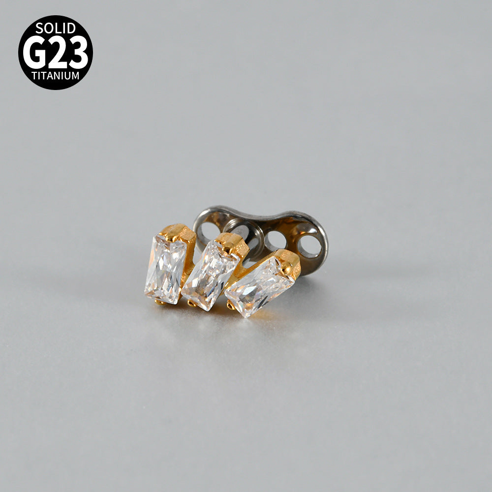 ASTM F136 Titanium Triple CZ Dermal Anchor – Minimal Rectangular Skin Implant Jewelry