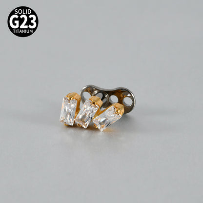 ASTM F136 Titanium Triple CZ Dermal Anchor – Minimal Rectangular Skin Implant Jewelry