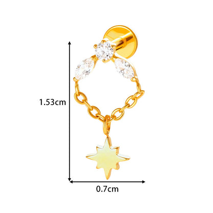 G23 Titanium Piercing with Butterfly, Heart, Star, and Chain Zircon Pendants – Threaded Flat-Top Lip & Cartilage Piercing Earring Jewelry