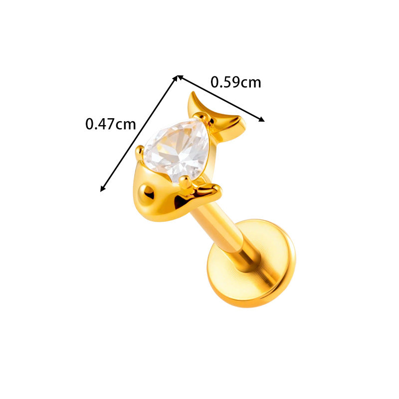 F136/G23 Titanium Star, Leaf, Flower, Fish, Bow Zircon Internally Threaded Labret & Cartilage Piercing Jewelry