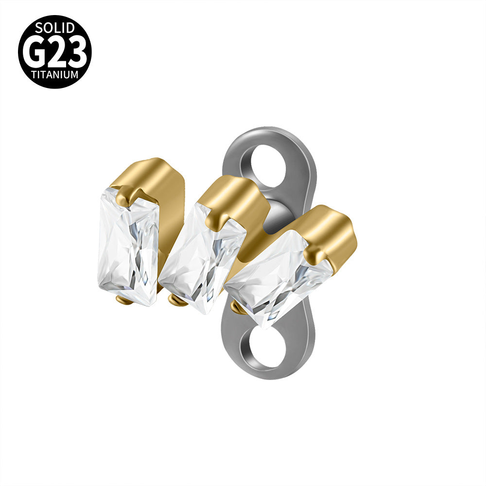 ASTM F136 Titanium Triple CZ Dermal Anchor – Minimal Rectangular Skin Implant Jewelry