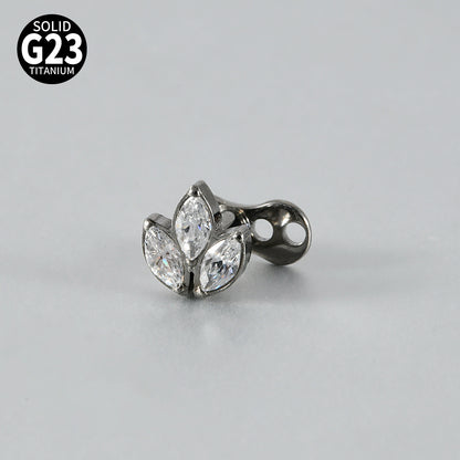 Gold Marquise CZ Triple Leaf Microdermal – ASTM F136 Titanium Collarbone & Cheek Surface Implant Jewelry