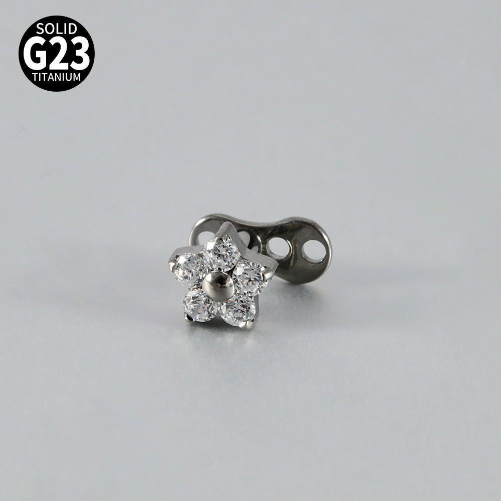 Five Round CZ Flower Microdermal – ASTM F136 Titanium Surface Implant Jewelry