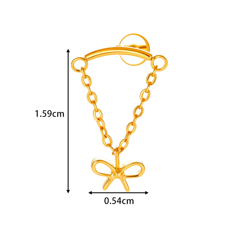 G23 Titanium Piercing with Butterfly, Heart, Star, and Chain Zircon Pendants – Threaded Flat-Top Lip & Cartilage Piercing Earring Jewelry