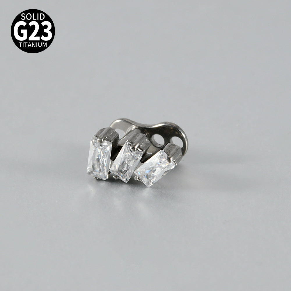 ASTM F136 Titanium Triple CZ Dermal Anchor – Minimal Rectangular Skin Implant Jewelry