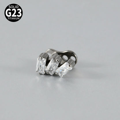 ASTM F136 Titanium Triple CZ Dermal Anchor – Minimal Rectangular Skin Implant Jewelry