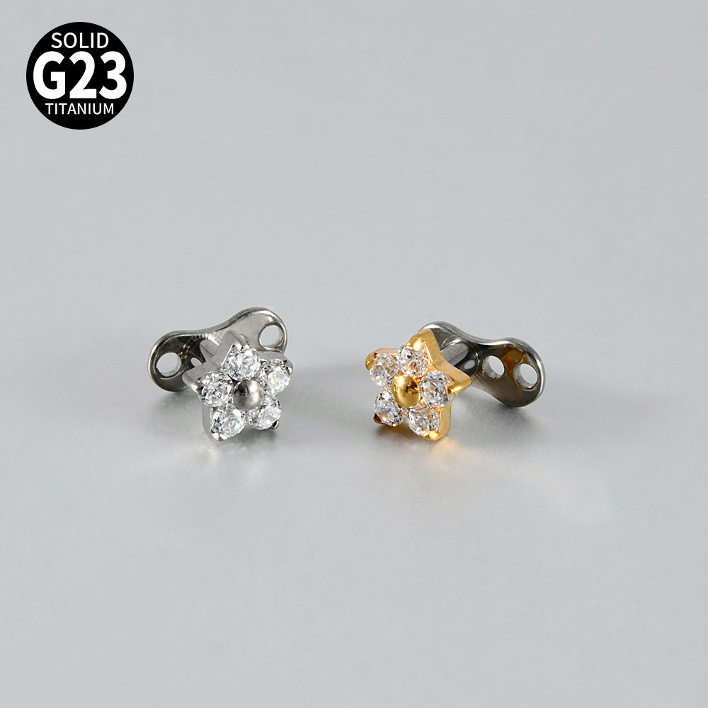 Five Round CZ Flower Microdermal – ASTM F136 Titanium Surface Implant Jewelry