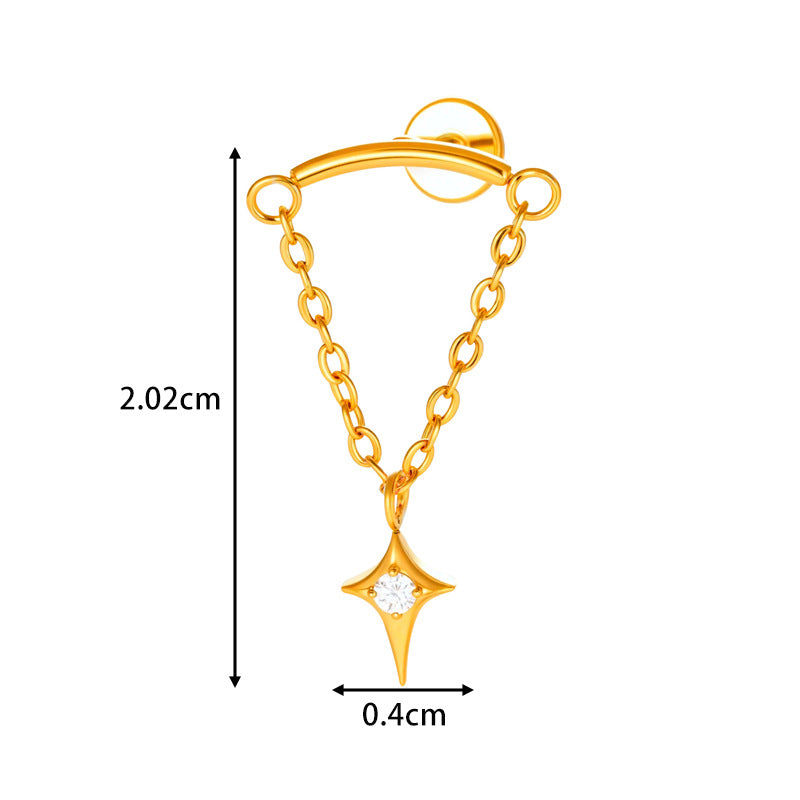 G23 Titanium Piercing with Butterfly, Heart, Star, and Chain Zircon Pendants – Threaded Flat-Top Lip & Cartilage Piercing Earring Jewelry