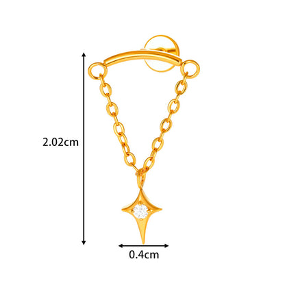 G23 Titanium Piercing with Butterfly, Heart, Star, and Chain Zircon Pendants – Threaded Flat-Top Lip & Cartilage Piercing Earring Jewelry