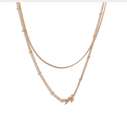 18K Gold Plated Titanium Steel Crystal Pendant Multi-layer Necklace Set - Fashion Jewelry