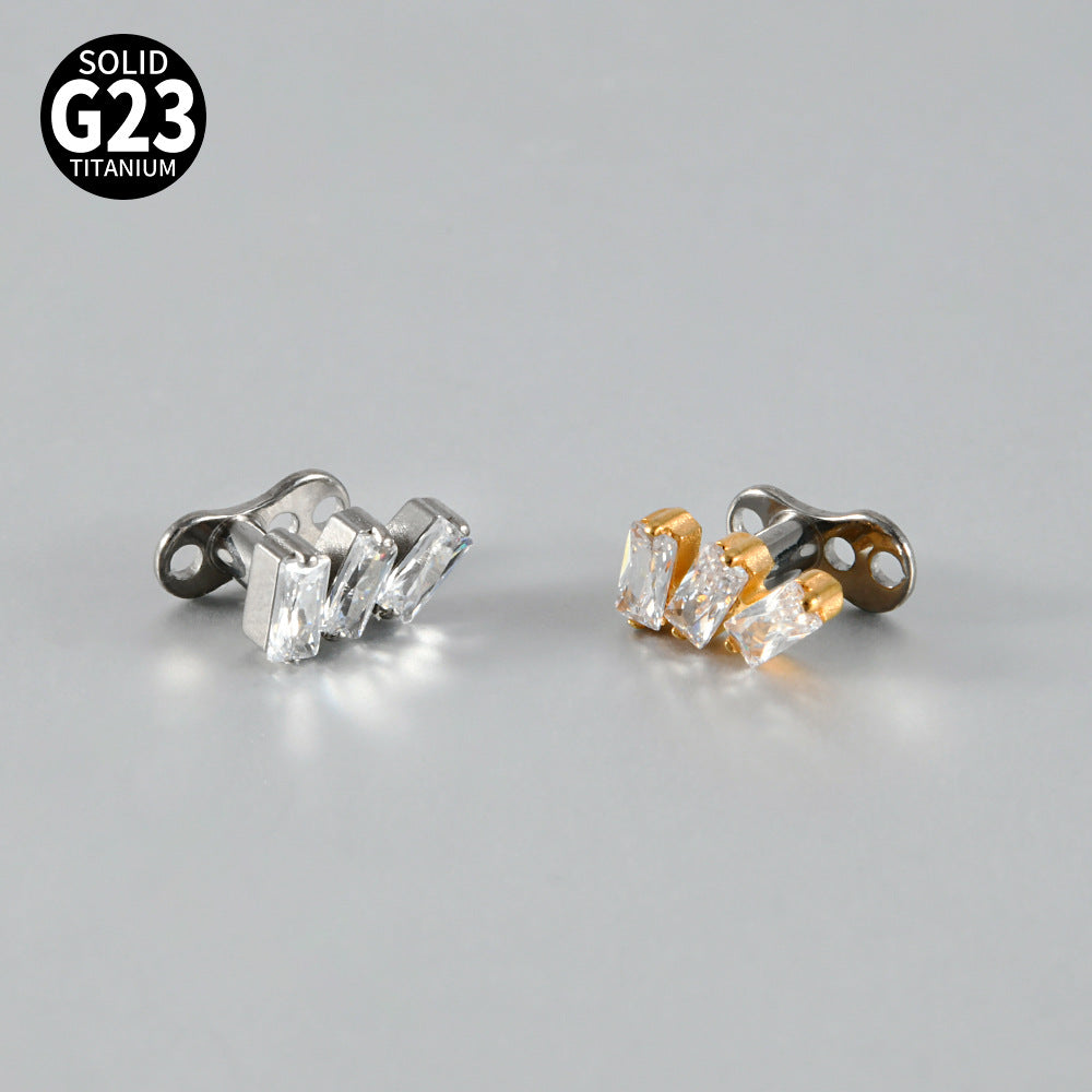 ASTM F136 Titanium Triple CZ Dermal Anchor – Minimal Rectangular Skin Implant Jewelry