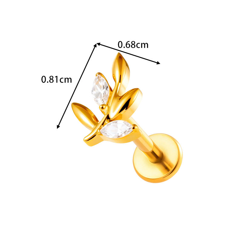 F136/G23 Titanium Star, Leaf, Flower, Fish, Bow Zircon Internally Threaded Labret & Cartilage Piercing Jewelry